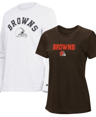 Women's Brown/Ash Cleveland Browns Short-Sleeves Long-Sleeves Combo Pack T-Shirt