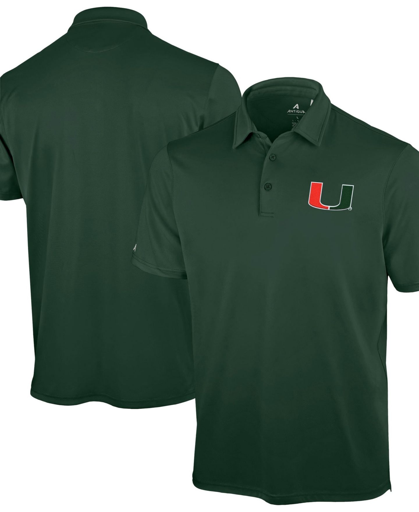 Мужское поло Antigua Green Miami Hurricanes Unshakeable Solid Polo — фото 1