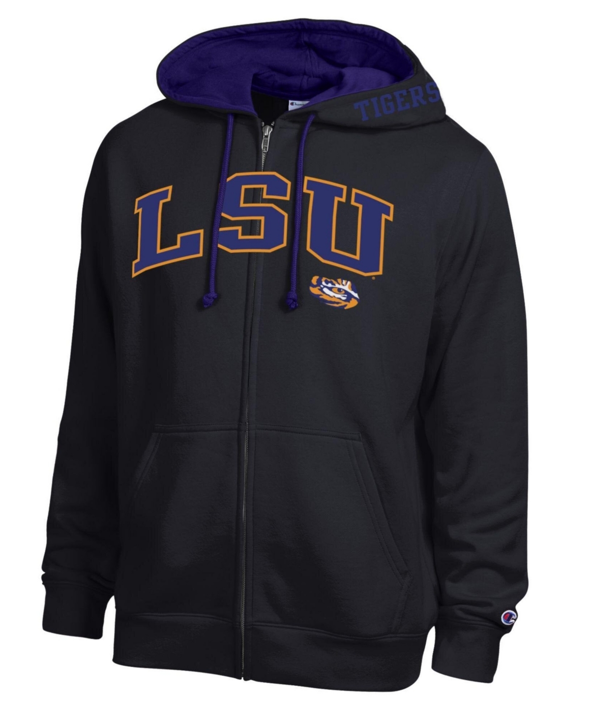 Champion Men's Black Lsu Tigers Arch Logo Full-Zip Fleece Hoodie - Black