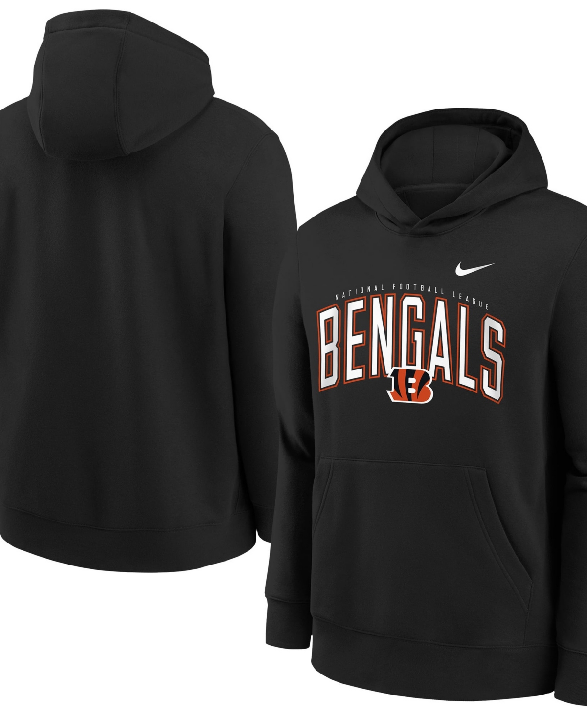 Nike Big Boys' and Girls' Black Cincinnati Bengals Logo Arch Fleece Hoodie - Black