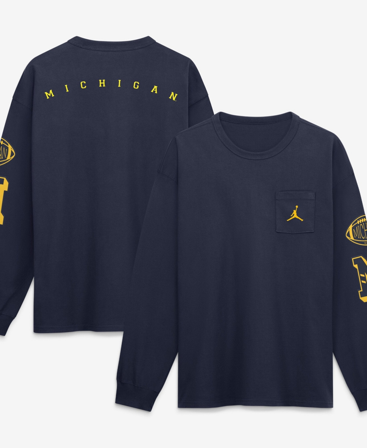 Jordan Men's Navy Michigan Wolverines Academic Long-Sleeves Pocket T-Shirt - Navy