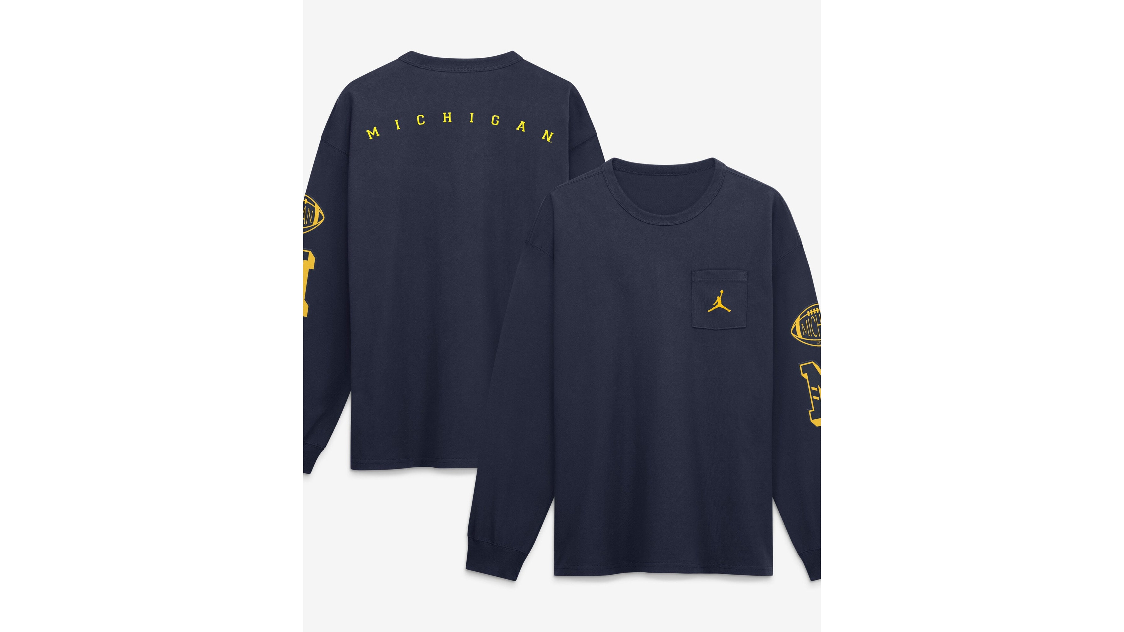 Jordan Men's Navy Michigan Wolverines Academic Long-Sleeves Pocket T-Shirt