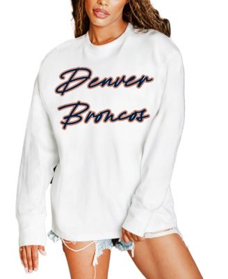 Women's White Denver Broncos Classic Comeback Oversized Long-Sleeves T-Shirt