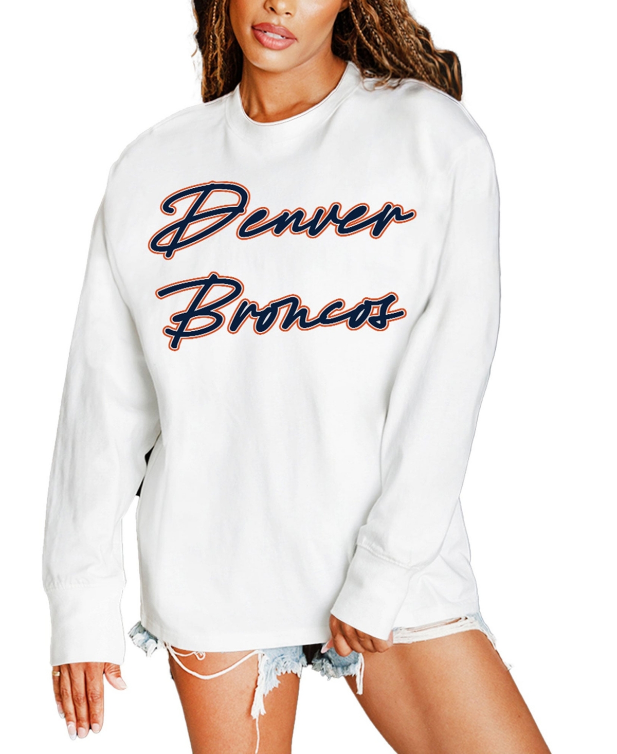 Gameday Couture Women's White Denver Broncos Classic Comeback Oversized Long-Sleeves T-Shirt