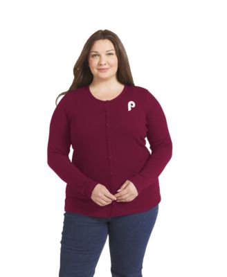 Women's Red Philadelphia Phillies Plus Size Rib Knit Button-Down Sweater