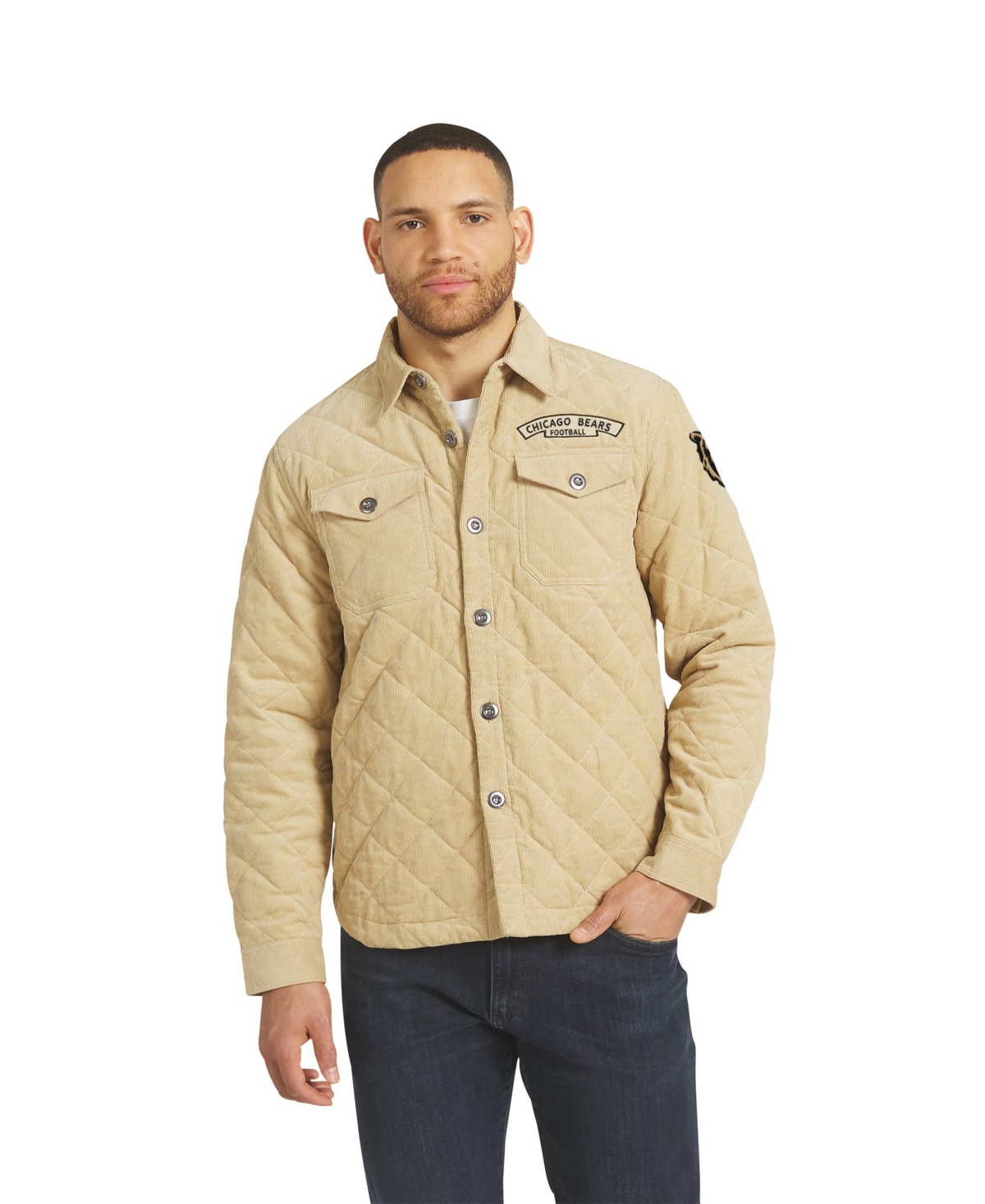 Darius Rucker Collection By Fanatics Men's Tan Chicago Bears Button-Up Thin-Wale Corduroy Shacket