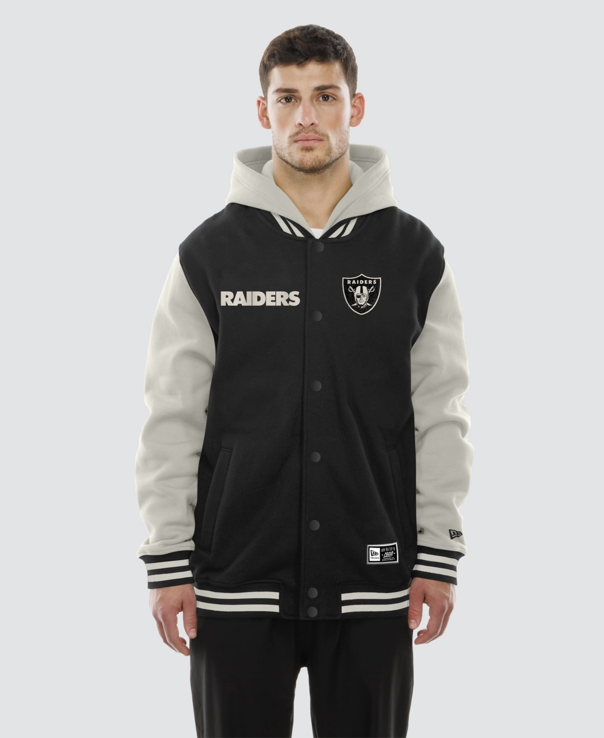 New Era Men's Black/Gray Las Vegas Raiders Full-Snap Fleece Hooded Jacket - Black, Gray
