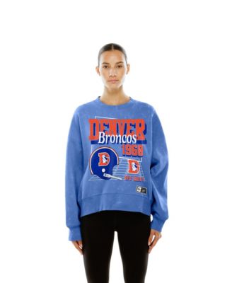 Women's Royal Denver Broncos Throwback Mineral Wash Boxy Fleece Crewneck Sweatshirt
