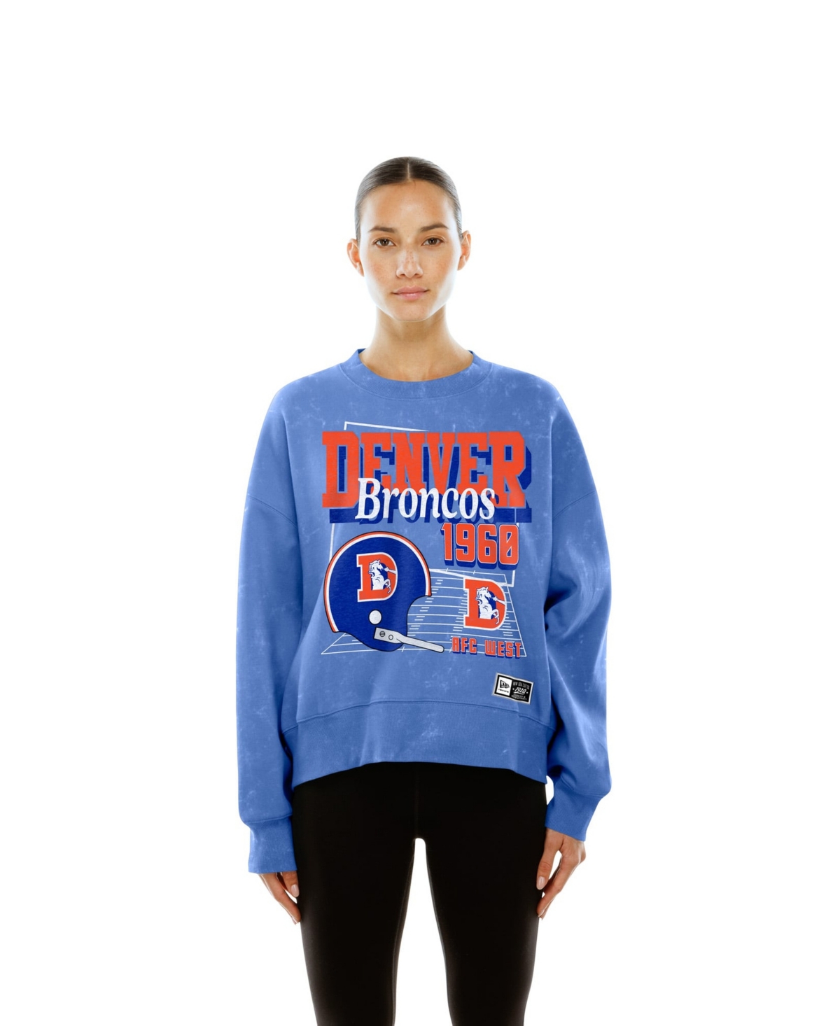 New Era Women's Royal Denver Broncos Throwback Mineral Wash Boxy Fleece Crewneck Sweatshirt - Royal
