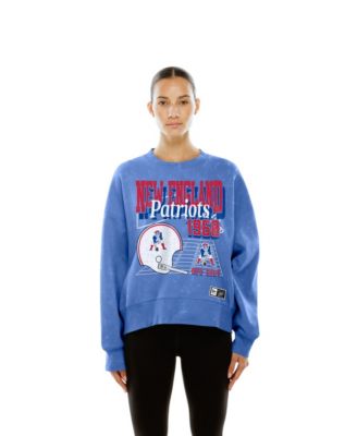 Women's Royal New England Patriots Throwback Mineral Wash Boxy Fleece Crewneck Sweatshirt