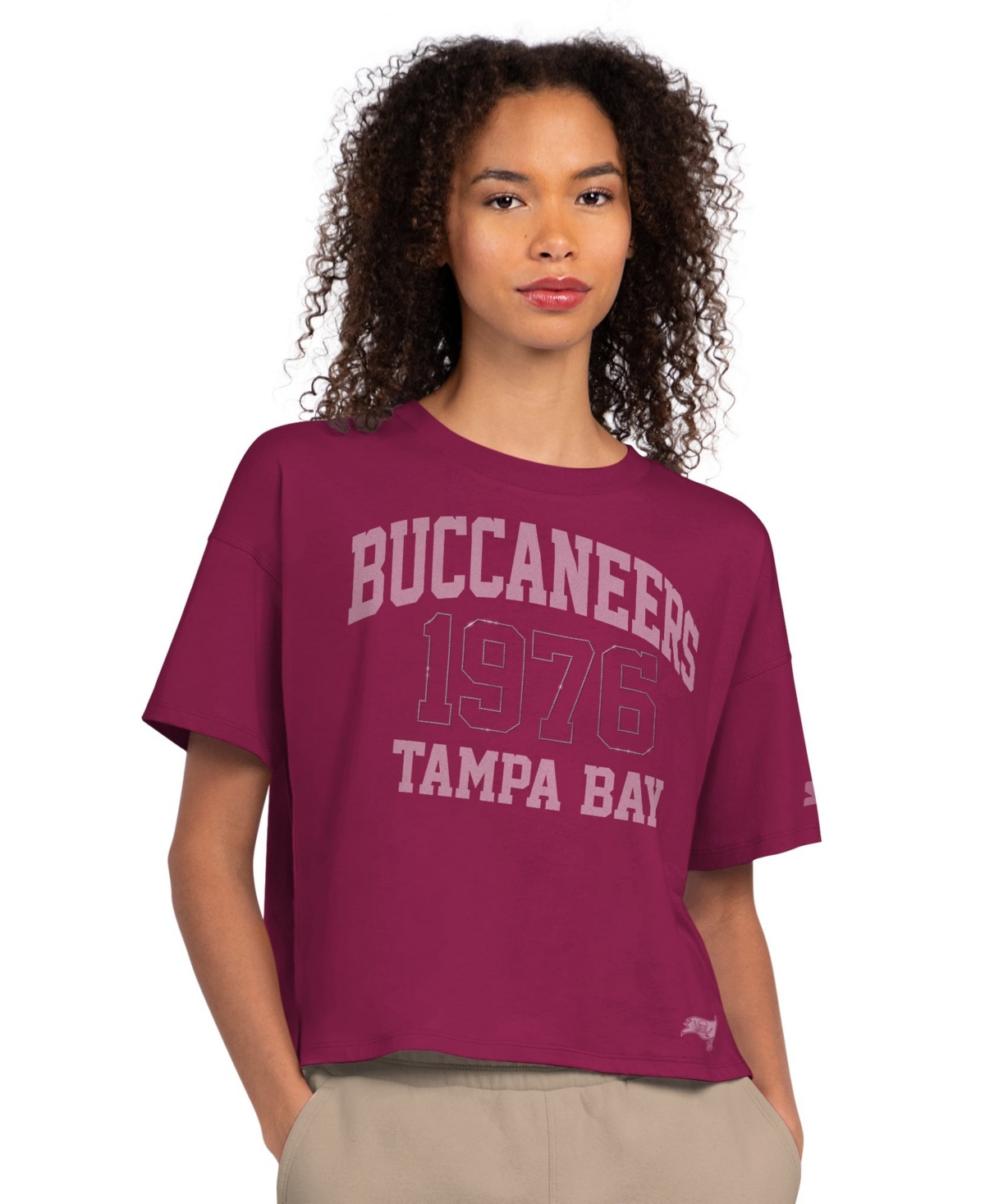 Starter Women's Maroon Tampa Bay Buccaneers Rhinestone Boxy Cropped T-Shirt - Maroon