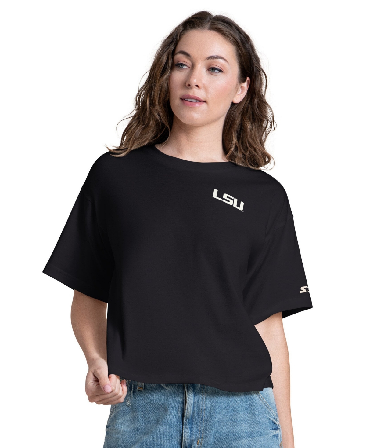 Starter Women's Black Lsu Tigers Advantage Cropped T-Shirt - Black