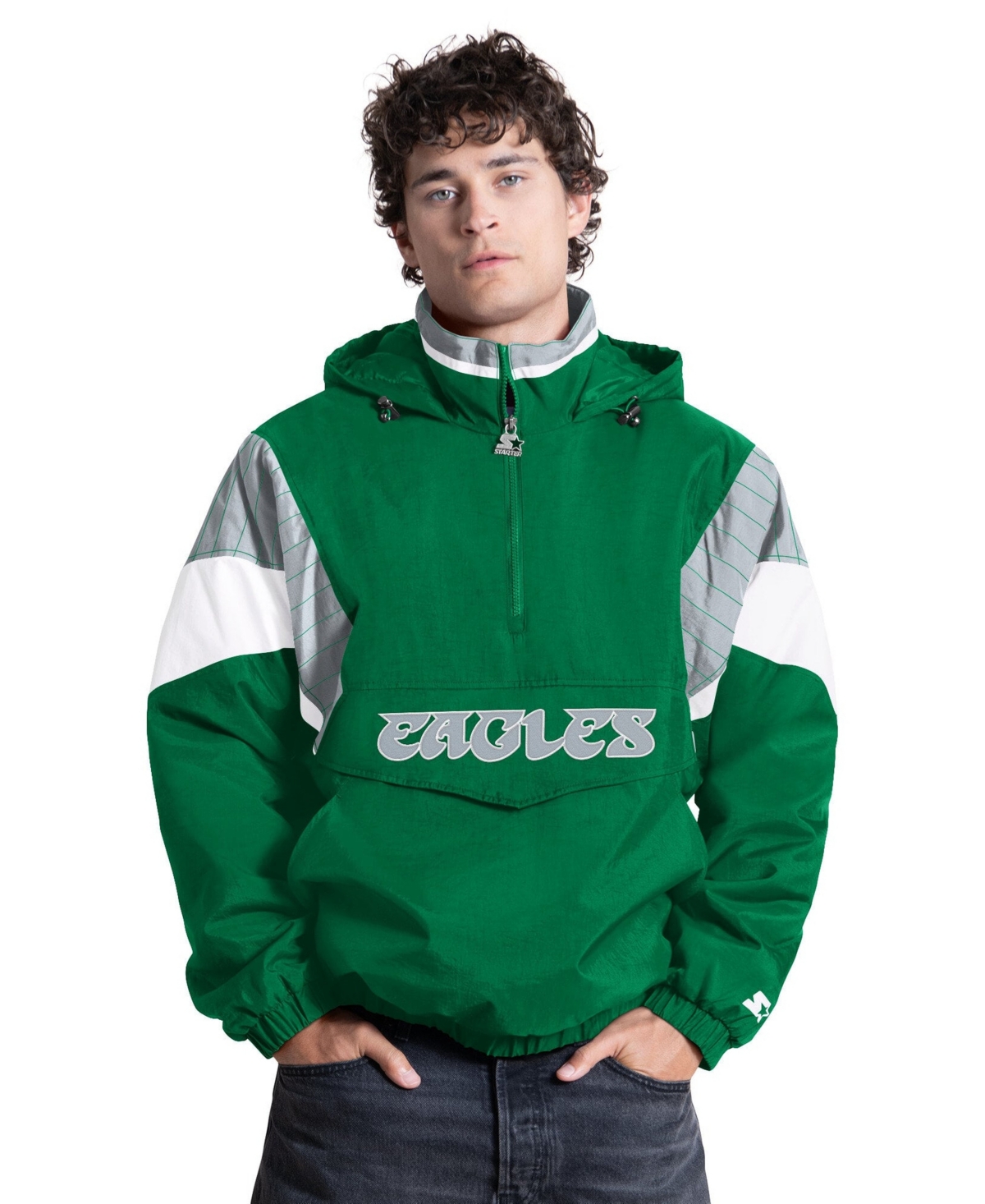 Starter Men's Kelly Green Philadelphia Eagles The Throwback Retro Logo Half-Zip Hooded Sweatshirt