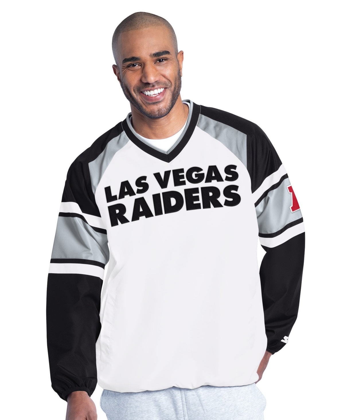 Starter Men's White Las Vegas Raiders Infield Play Raglan Pullover Sweatshirt - White
