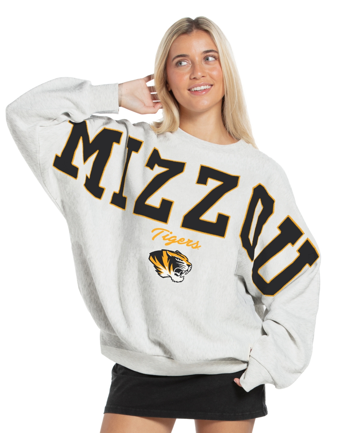 Pressbox Women's Heather Gray Missouri Tigers Flannigan Oversized Fleece Sweatshirt