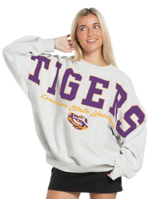 Women's Heather Gray LSU Tigers Flannigan Oversized Fleece Sweatshirt
