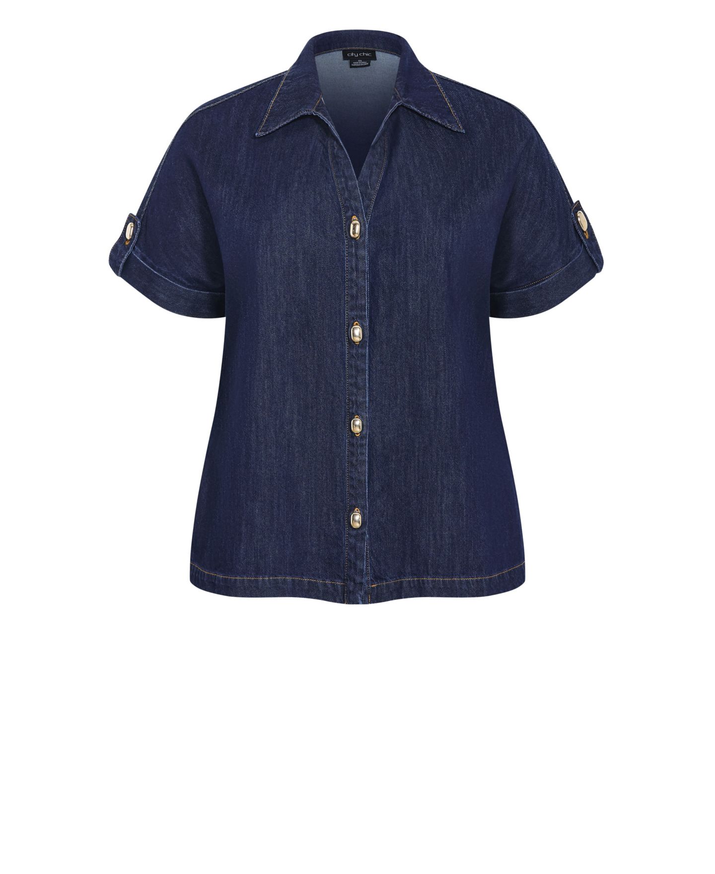 Женская рубашка CITY CHIC Plus Size Tilly Cotton Denim, цвет: Тёмный джинсовый — фото 4