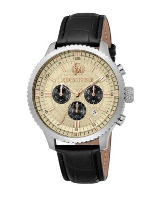 Men's Quartz Chronograph Leather Strap Watch, 44mm