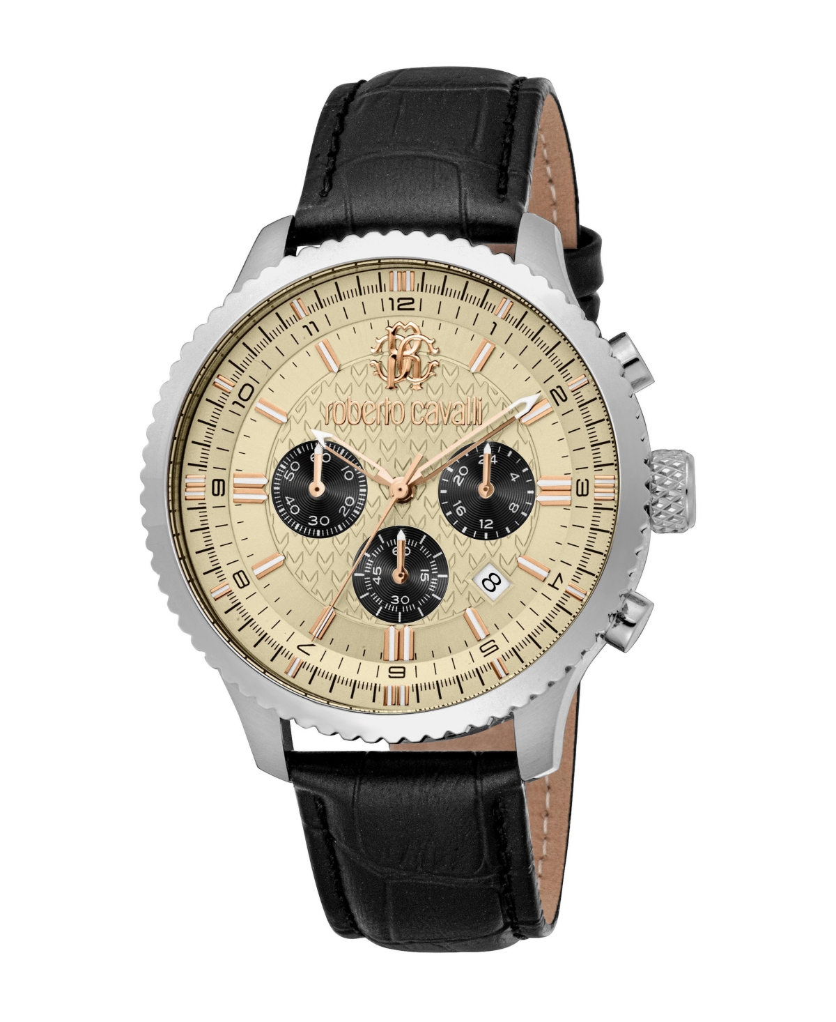 Roberto Cavalli Men's Quartz Chronograph Leather Strap Watch, 44mm