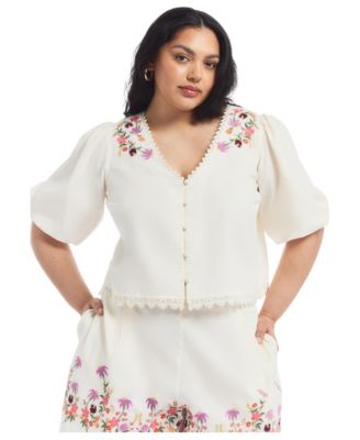 Plus Size Embroidered Lace-Trim Short-Sleeve Top