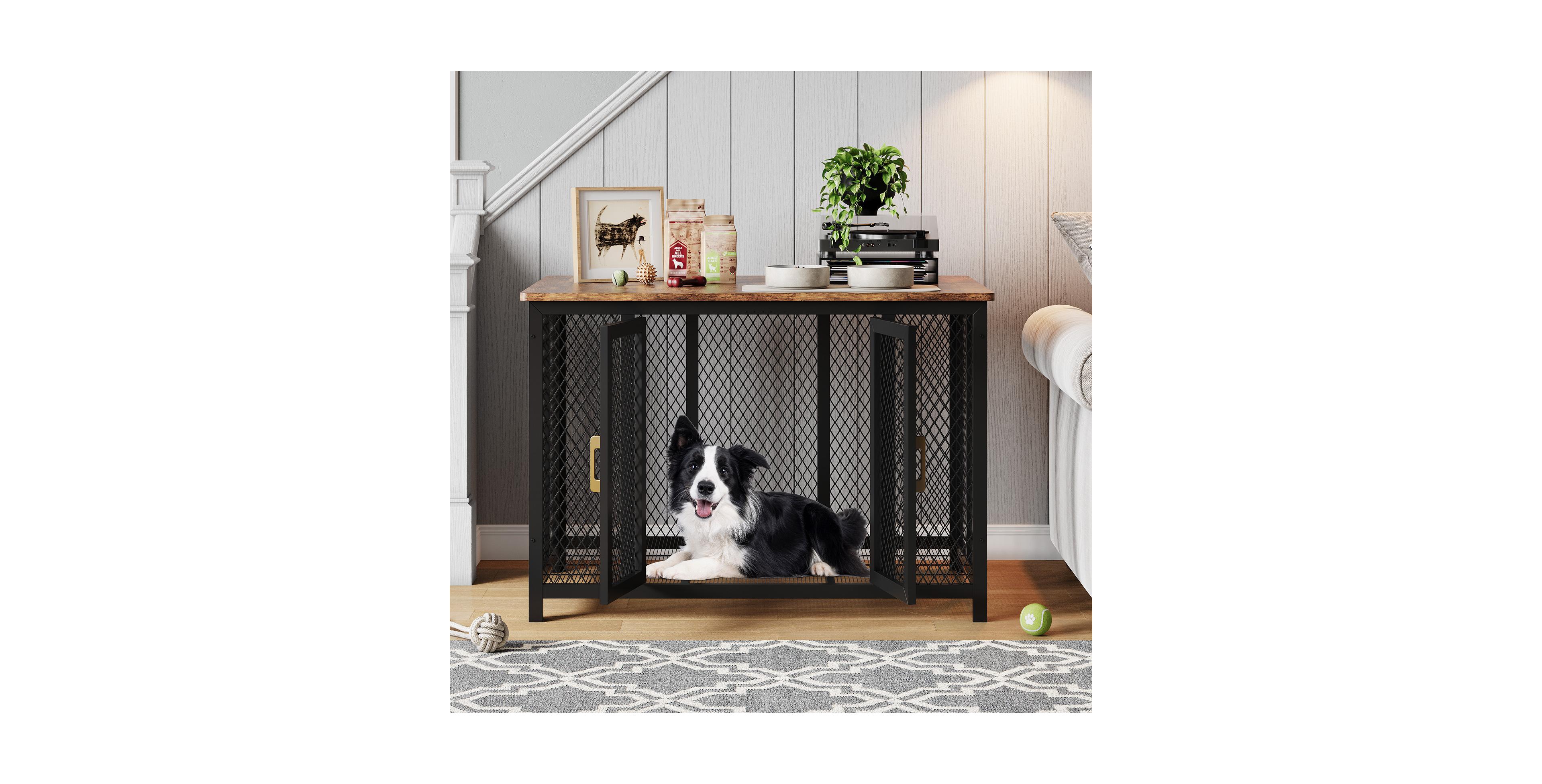 Lalfpet 47" Large Furniture Style Dog Crate, Top Opening and 2 Doors, Pet Cage Table