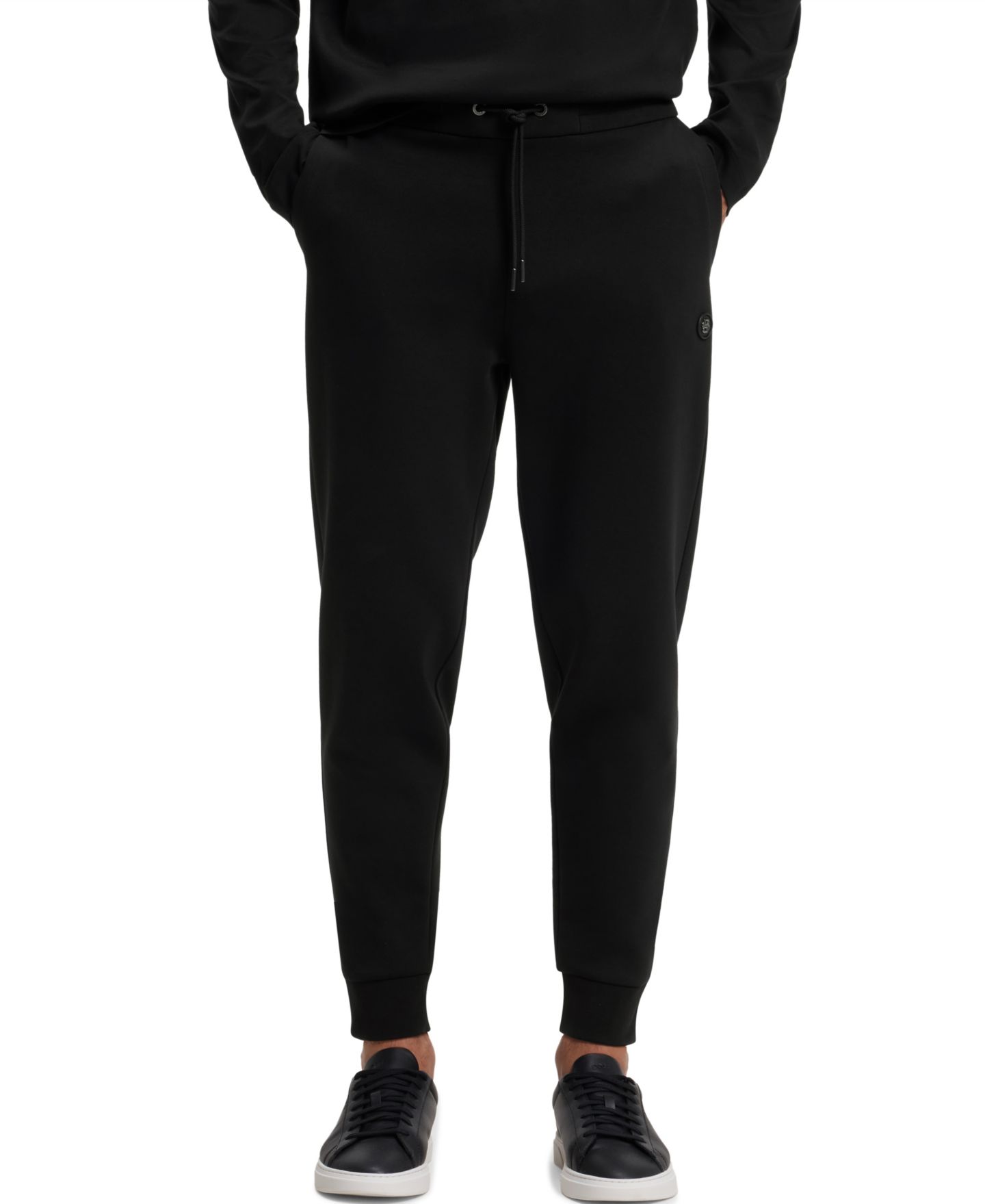 Мужские брюки Hugo Boss Cotton-Blend Monogram Badge Tracksuit Bottoms, цвет: Чёрный — фото 1