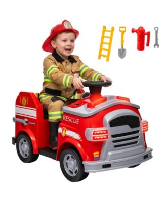 12V Kids Ride-On Fire Truck with Siren, Flashing Lights and Rescue Tools