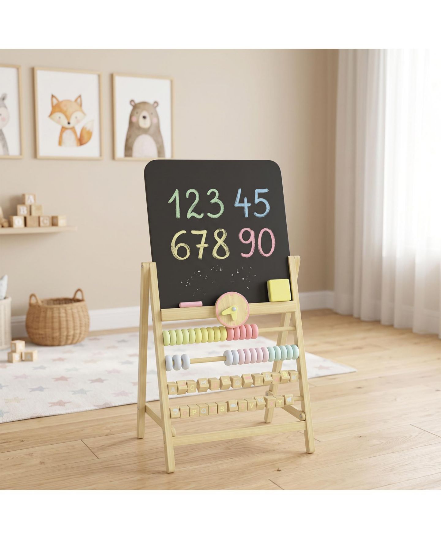 Детская игрушка Glintex Art Easel with Double-Sided Chalkboard, Clock and Abacus, Ages 2+, цвет: Натуральный — фото 9