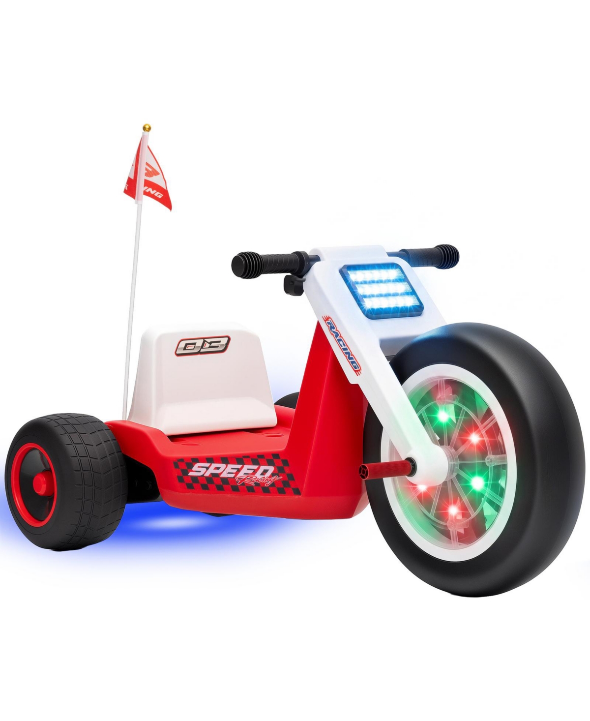 Glintex 12V Kids Electric Light-Up Front Wheel Adjustable Seat Ride-On Tricycle, Ages 3-6 - Red