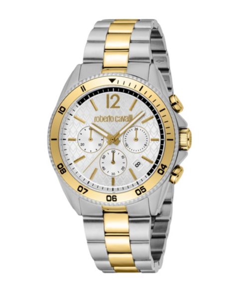 Мужские часы Roberto Cavalli Quartz Chronograph Two-Tone Stainless Steel Bracelet Watch, 42mm, цвет: Серебряный