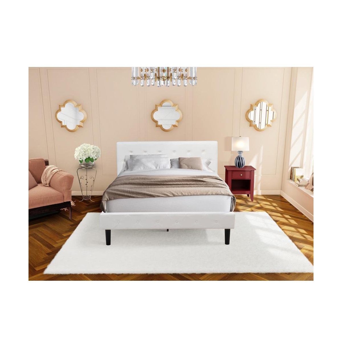 NL19Q-1GA13 Queen Bedroom Set, White Velvet - 1 Wooden Bed Linen White Velvet Fabric Headboard & 1 Nightstand - 2 Piece