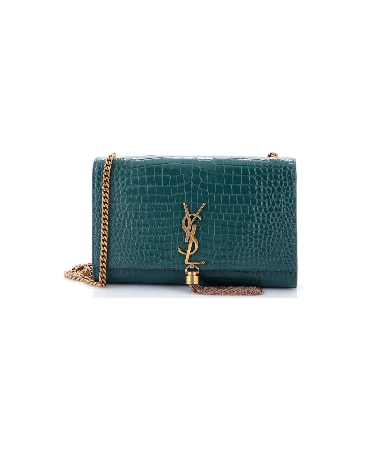 Pre-Owned Saint Laurent Medium Classic Monogram Tassel Crossbody Bag Embossed Leather - Green
