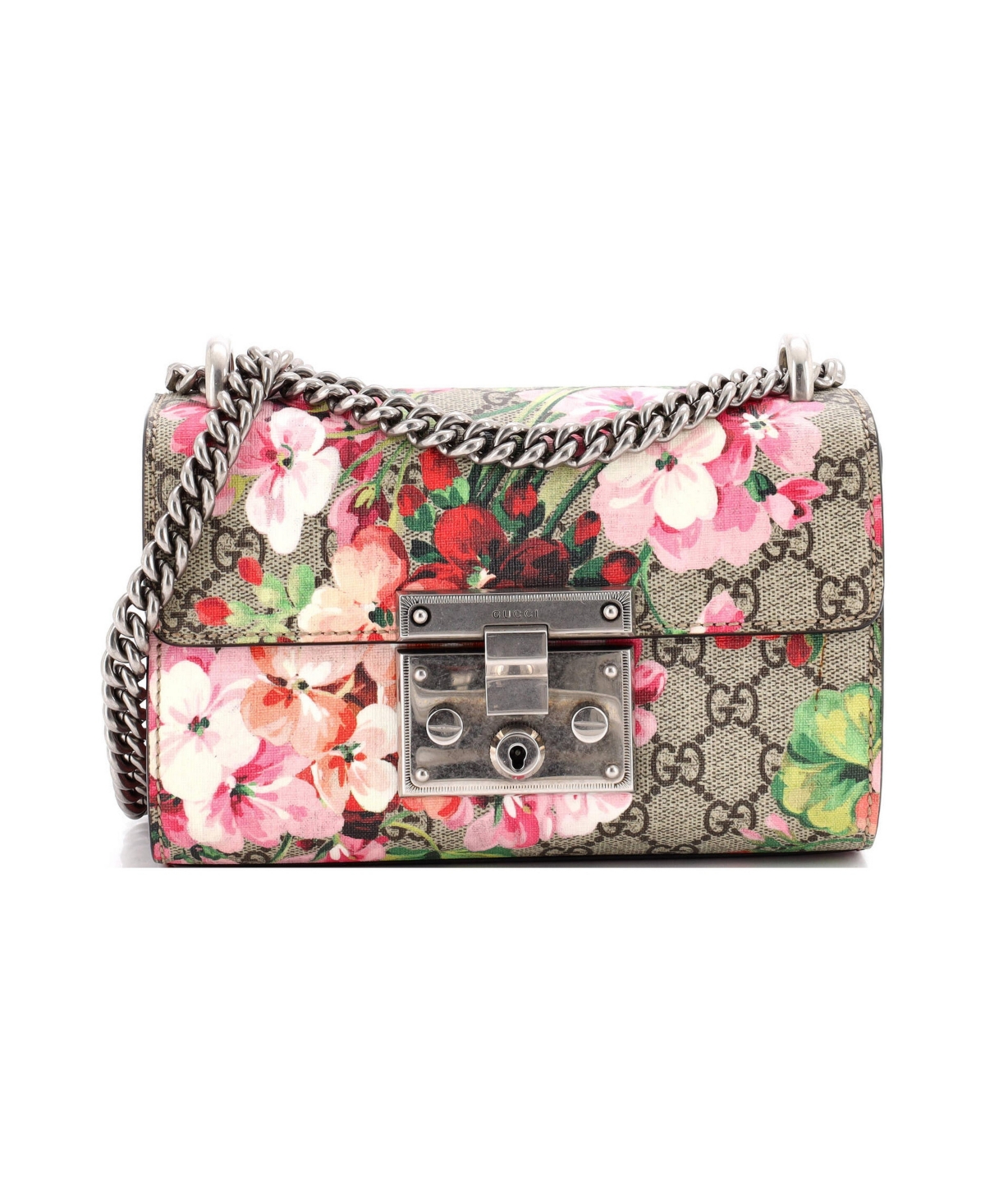 Pre-Owned Gucci Small Padlock Shoulder Bag Blooms Print Gg Coated Canvas - Brown