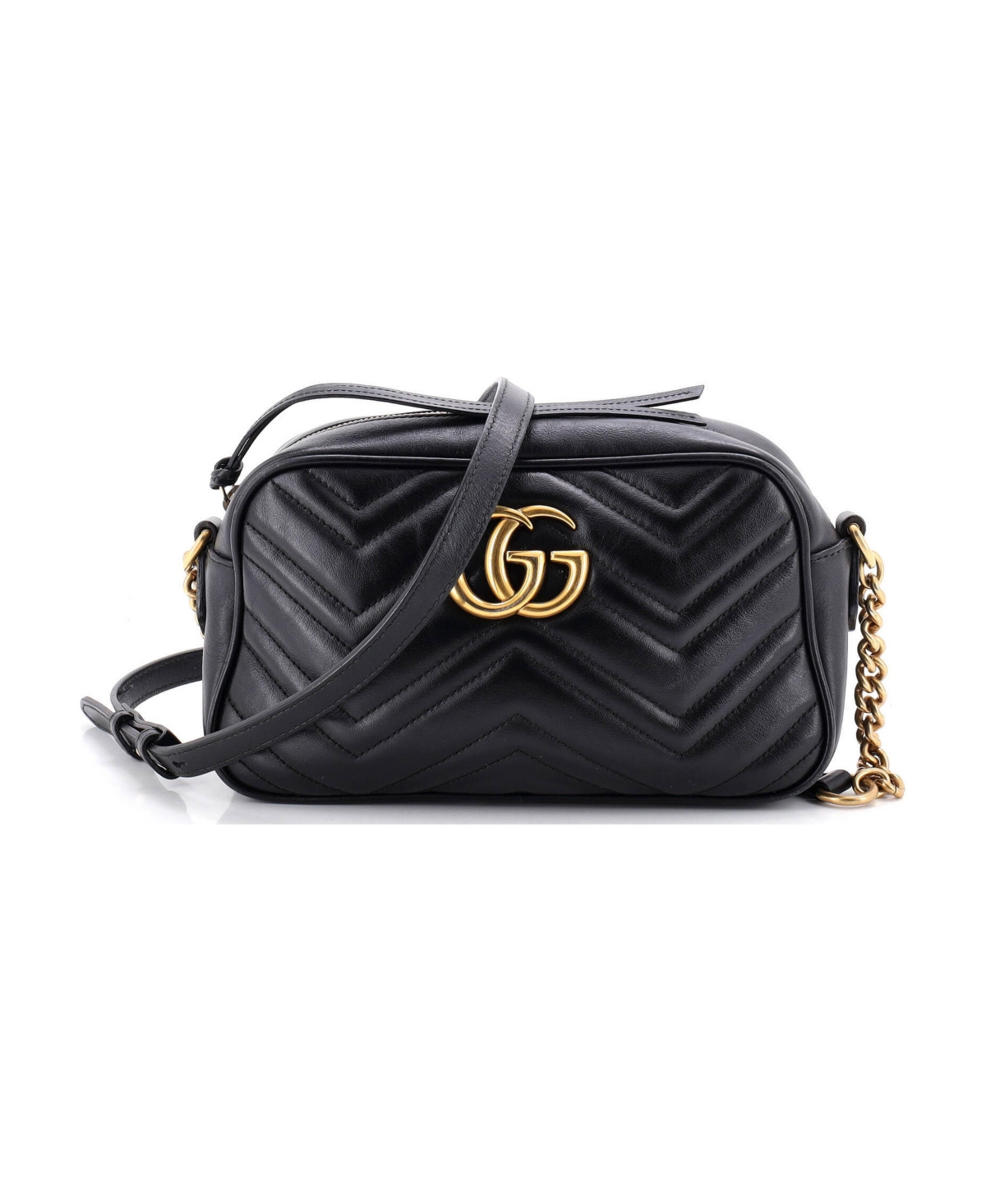 Pre-Owned Gucci Small Gg Marmont Shoulder Bag Matelasse Leather - Black
