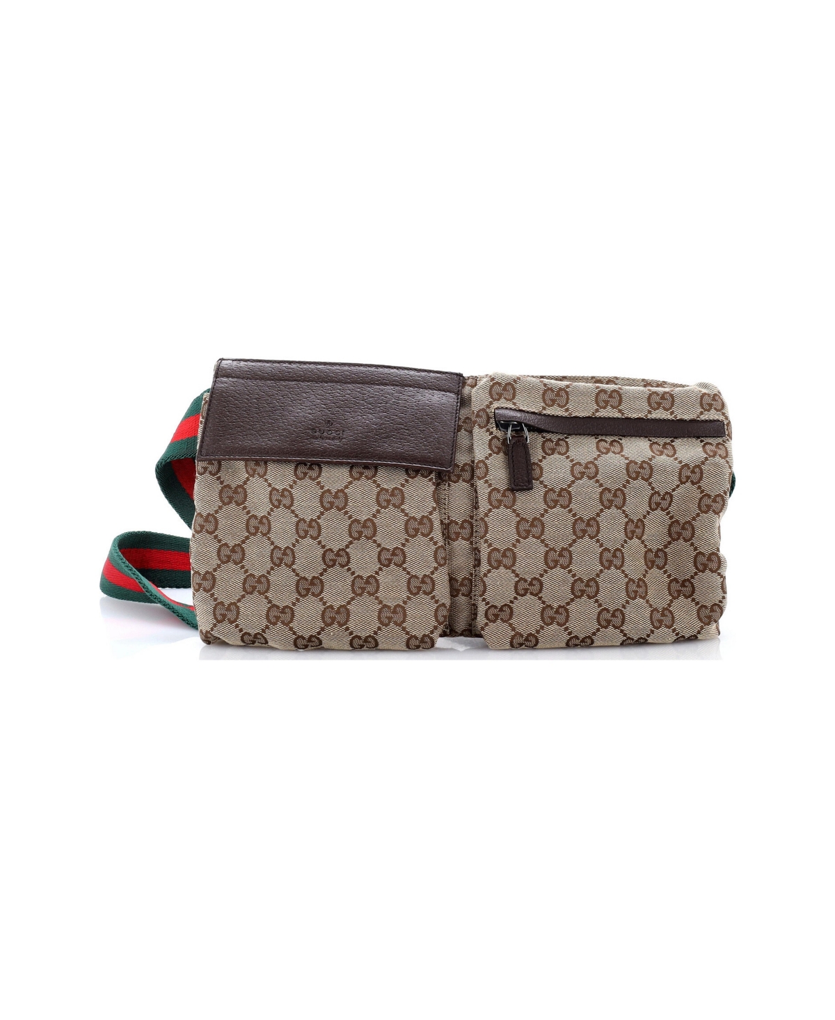 Pre-Owned Gucci Small Vintage Double Belt Bag Gg Canvas with Leather - Brown