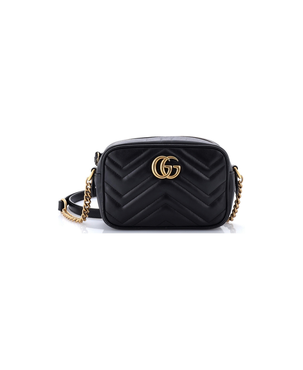 Pre-Owned Gucci Mini Gg Marmont Shoulder Bag Matelasse Leather - Black