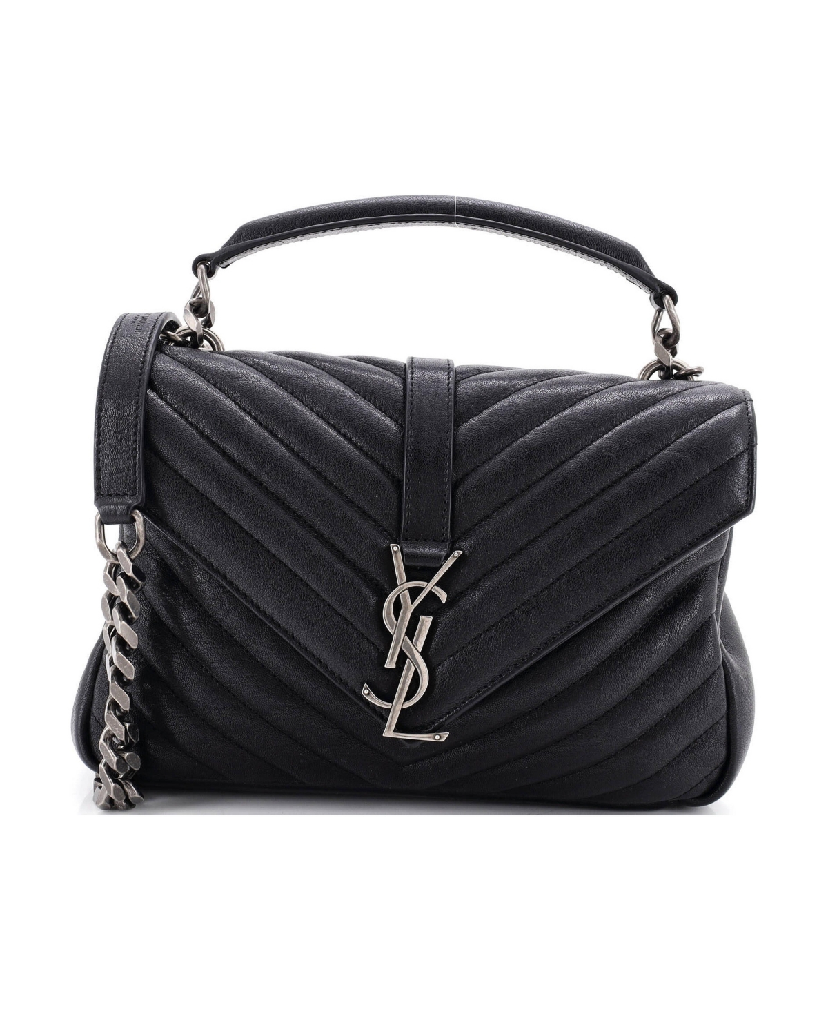 Pre-Owned Saint Laurent Medium Classic Monogram College Bag Matelasse Chevron Leather - Black