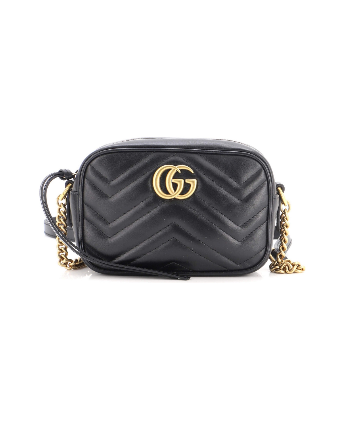 Pre-Owned Gucci Mini Gg Marmont Shoulder Bag Matelasse Leather - Black