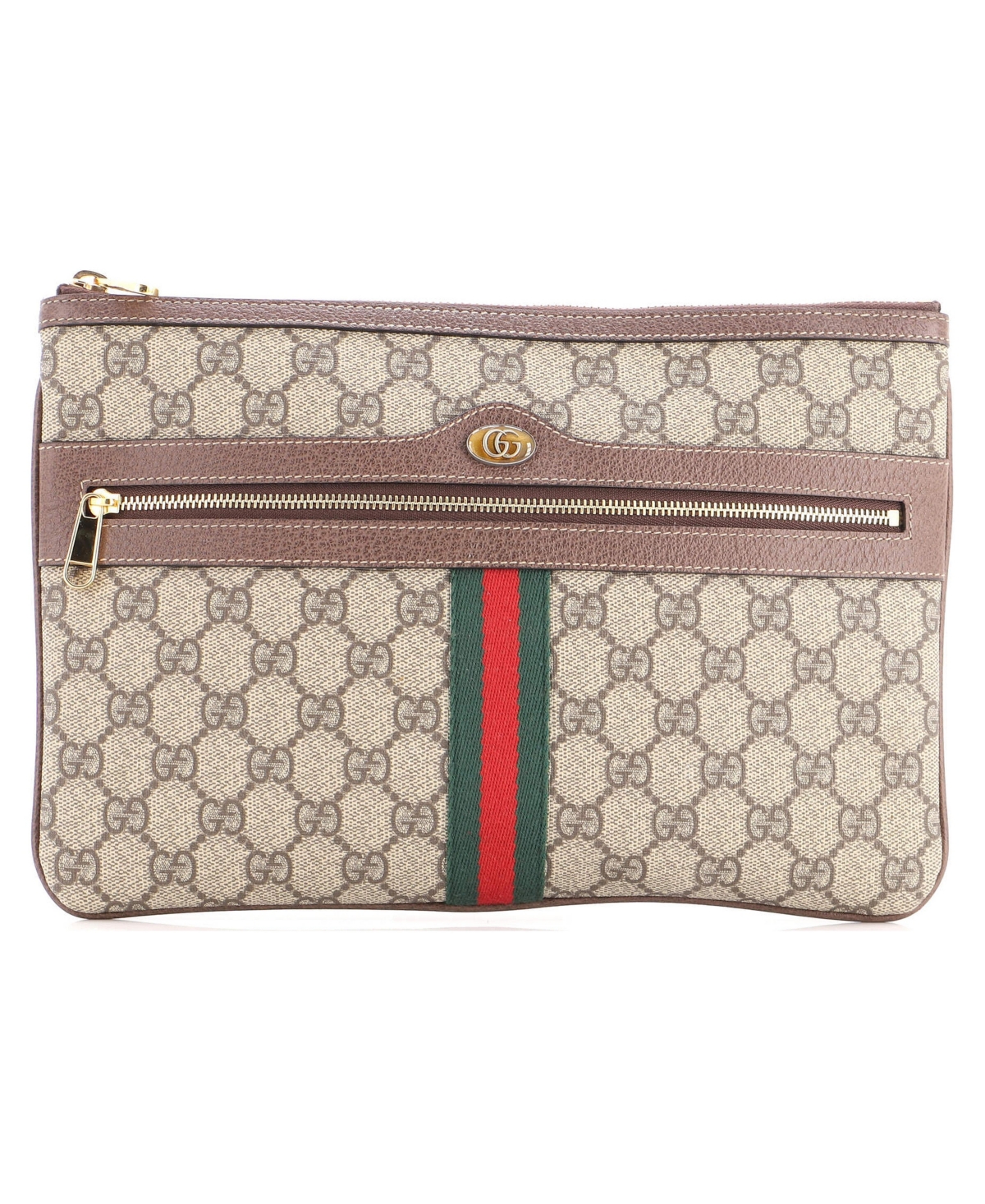 Pre-Owned Gucci Large Ophidia Zip Pouch Gg Coated Canvas - Brown