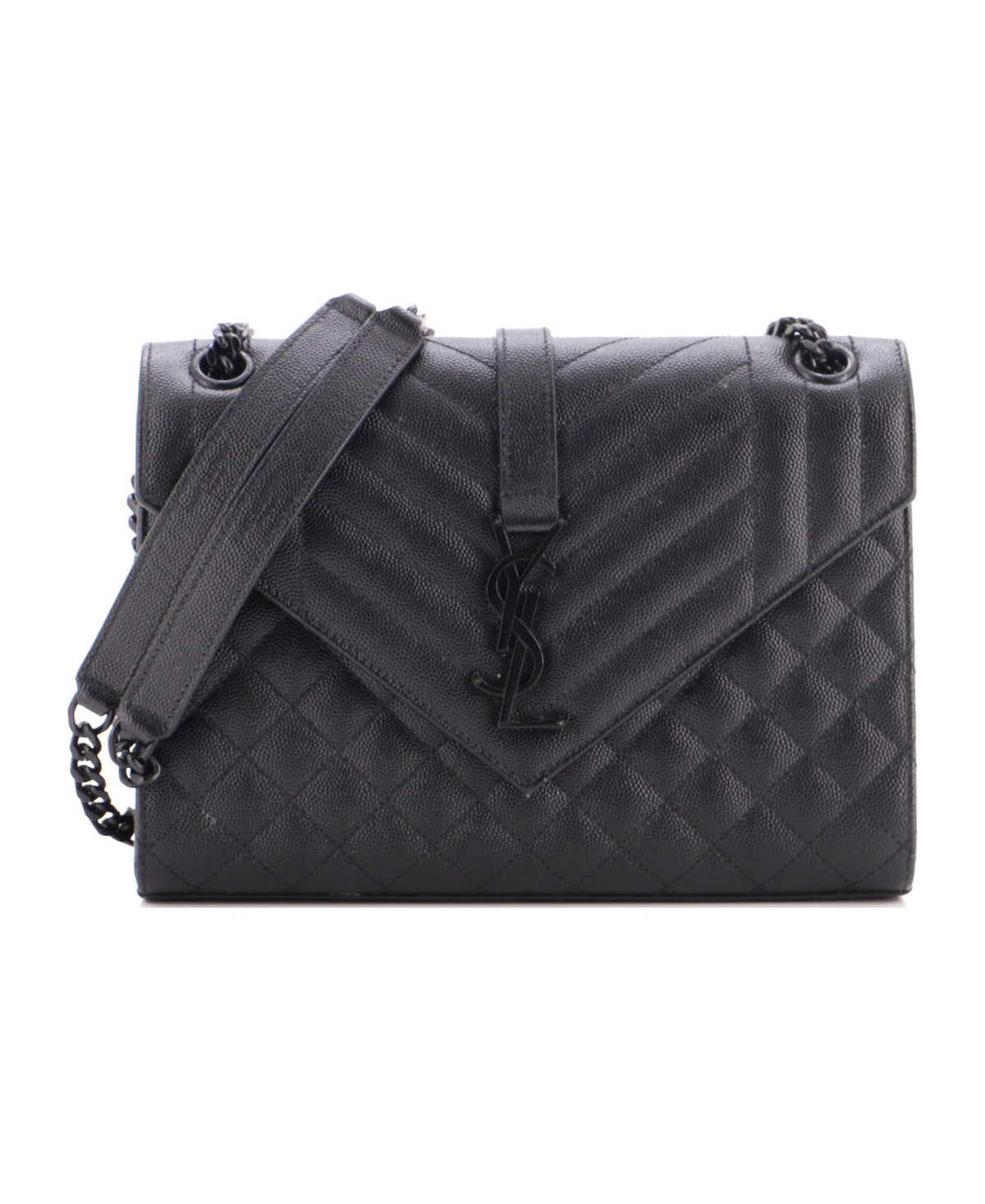 Pre-Owned Saint Laurent Medium Classic Monogram Envelope Satchel Mixed Matelasse Leather - Black
