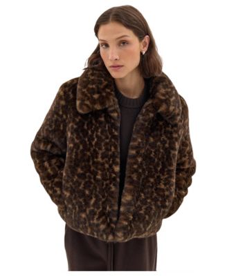 Women's Freya Faux Fur Leopard-Print Cropped Coat