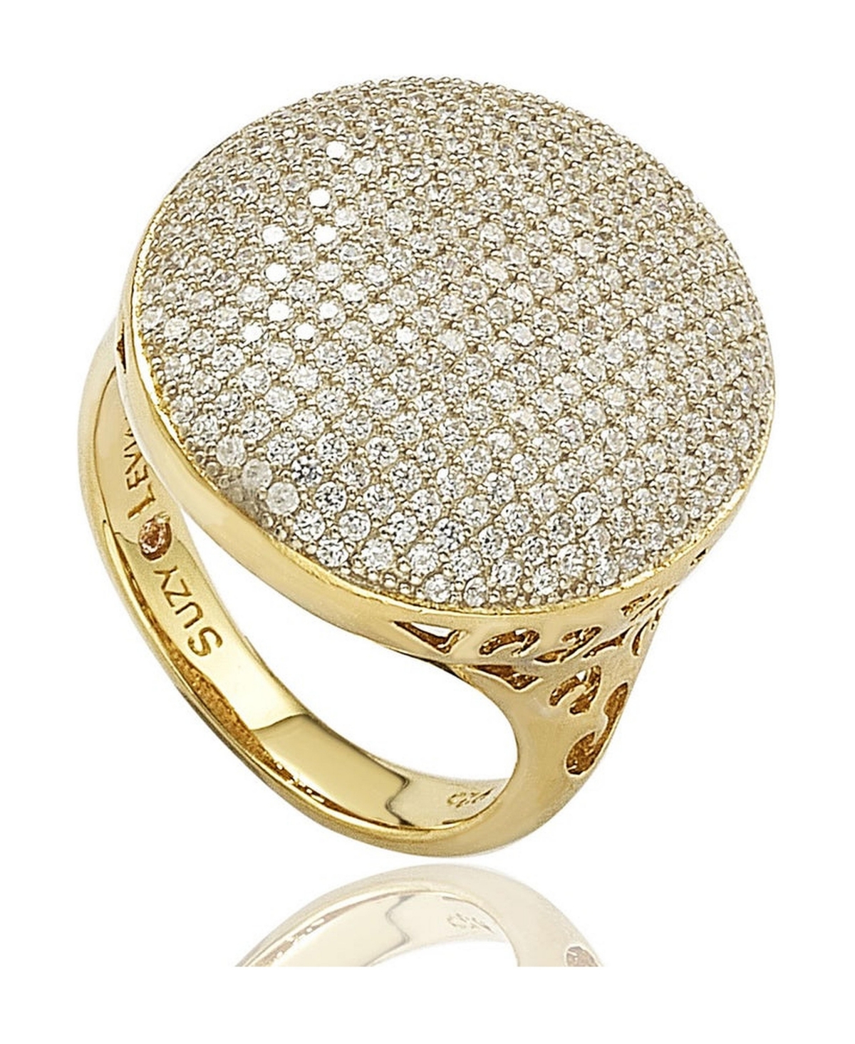 Suzy Levian New York Cubic Zirconia Gold-Tone Filigree Pave Round Ring