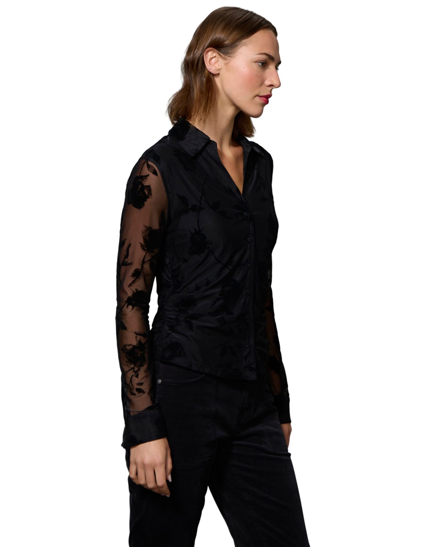 Женская блузка Sanctuary Juno Long-Sleeve Floral Sheer Button-Up, цвет: Теневой — фото 4