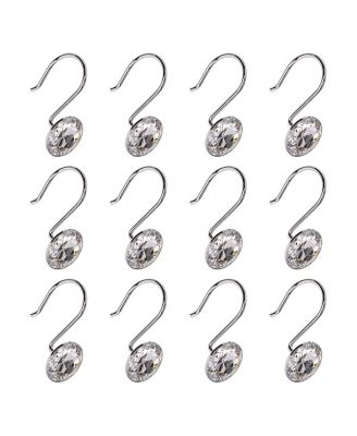 Rust-Resistant Metal Shower Curtain Hooks with Large Crystal