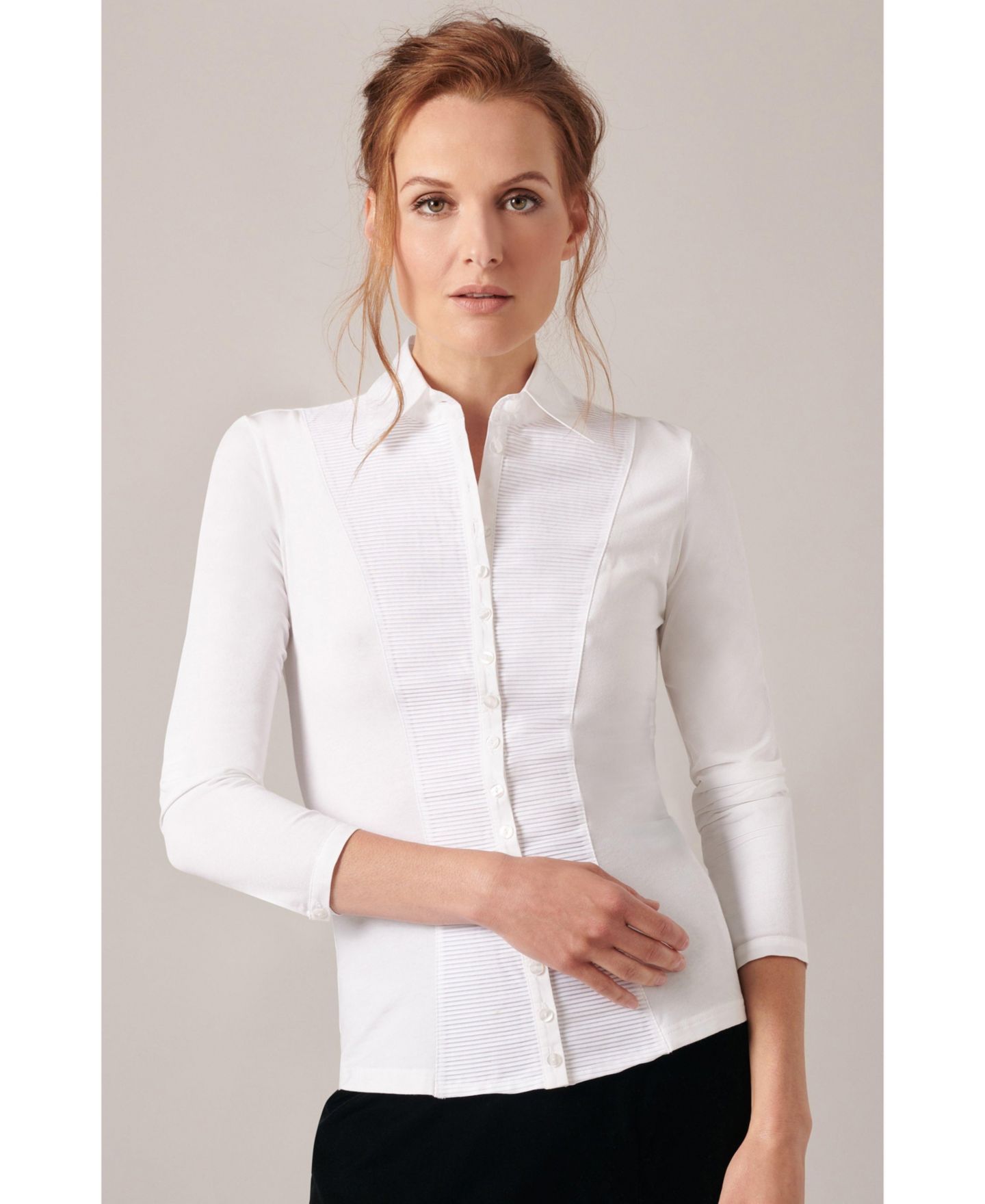 Женская блузка Anne Fontaine Clodie Point Collar Long-Sleeve Pleated, цвет: Белый — фото 6