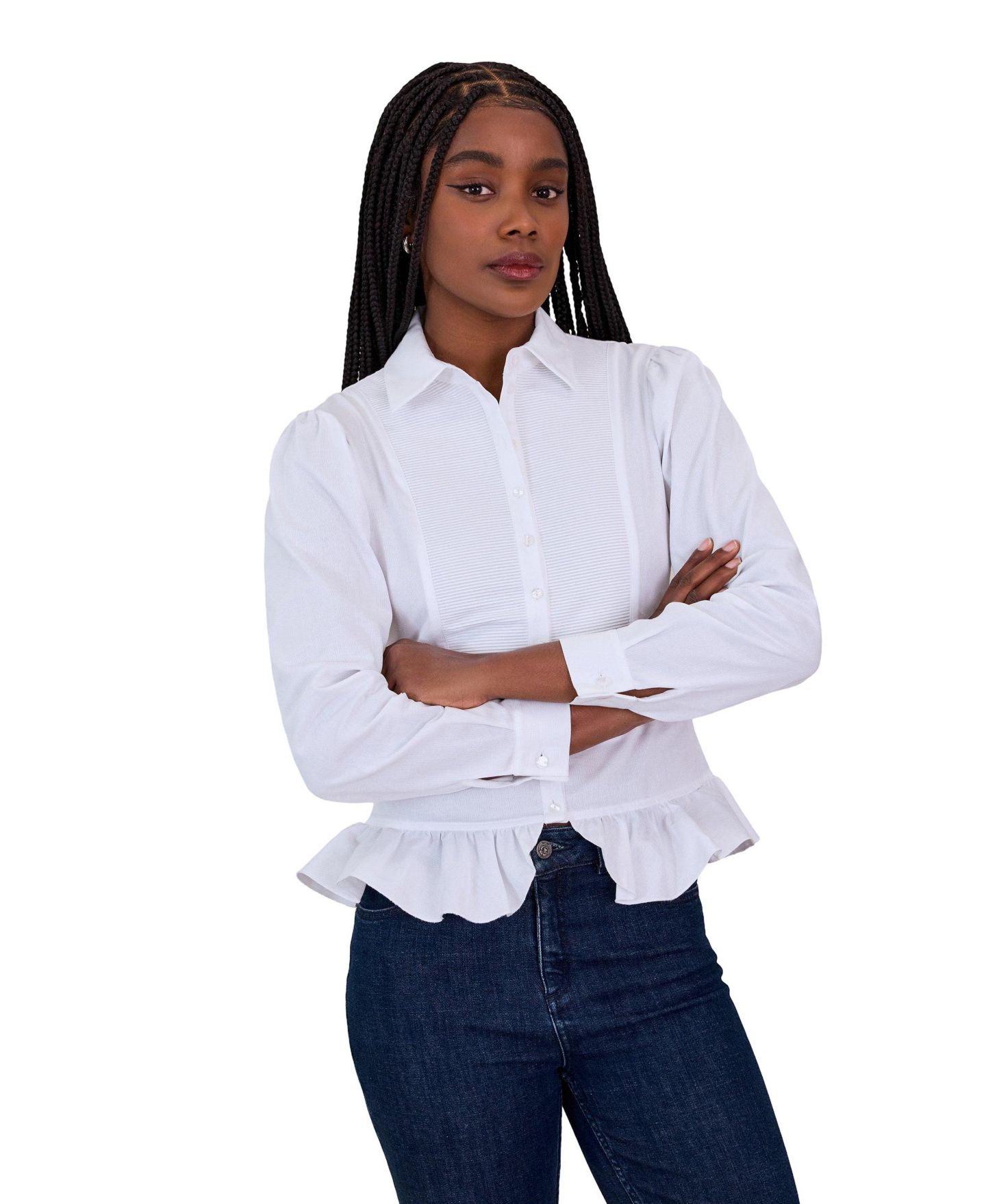 Женская рубашка Anne Fontaine Eternity Long-Sleeve Pleated-Front Peplum, цвет: Белый — фото 1