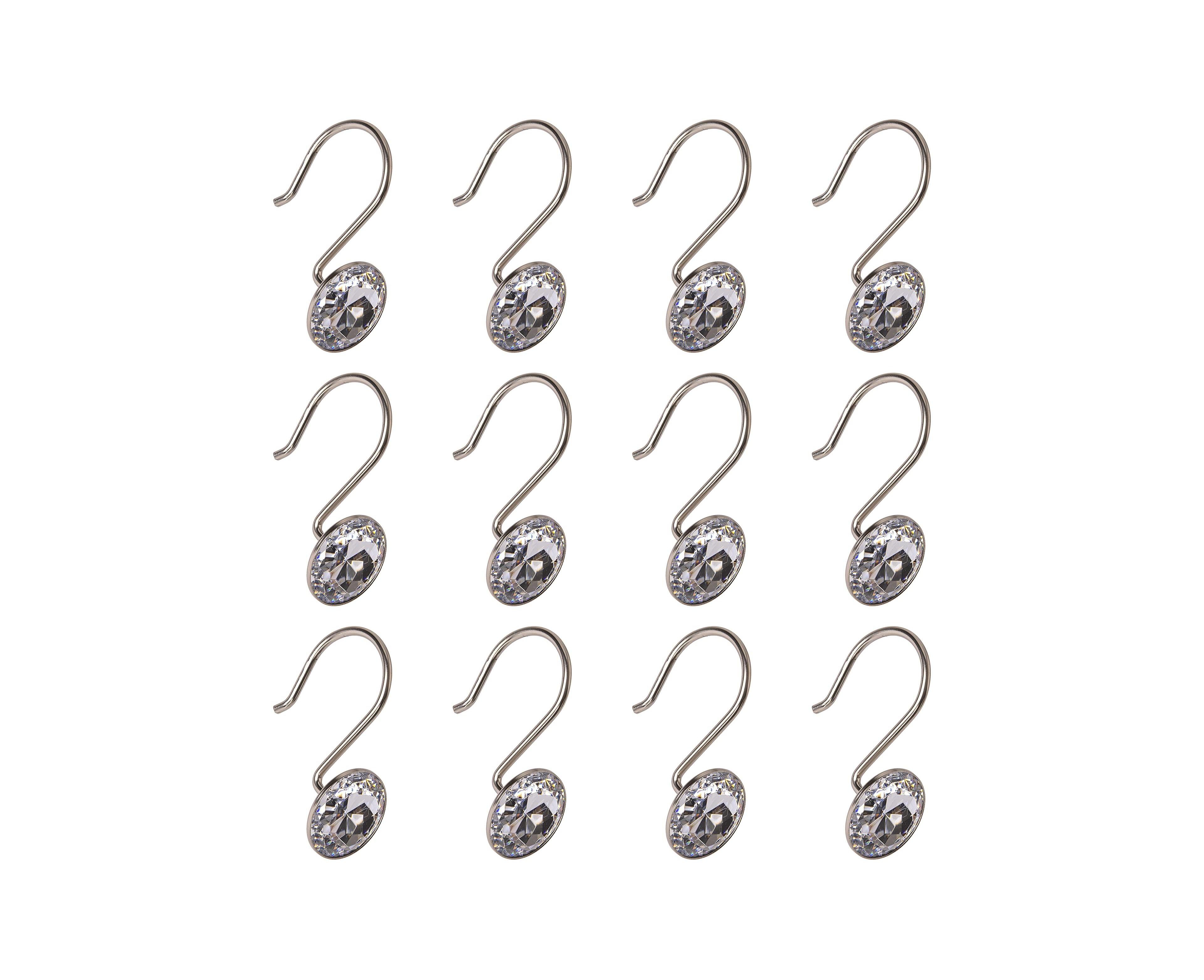 Utopia Alley Rust-Resistant Metal Shower Curtain Hooks with Large Crystal