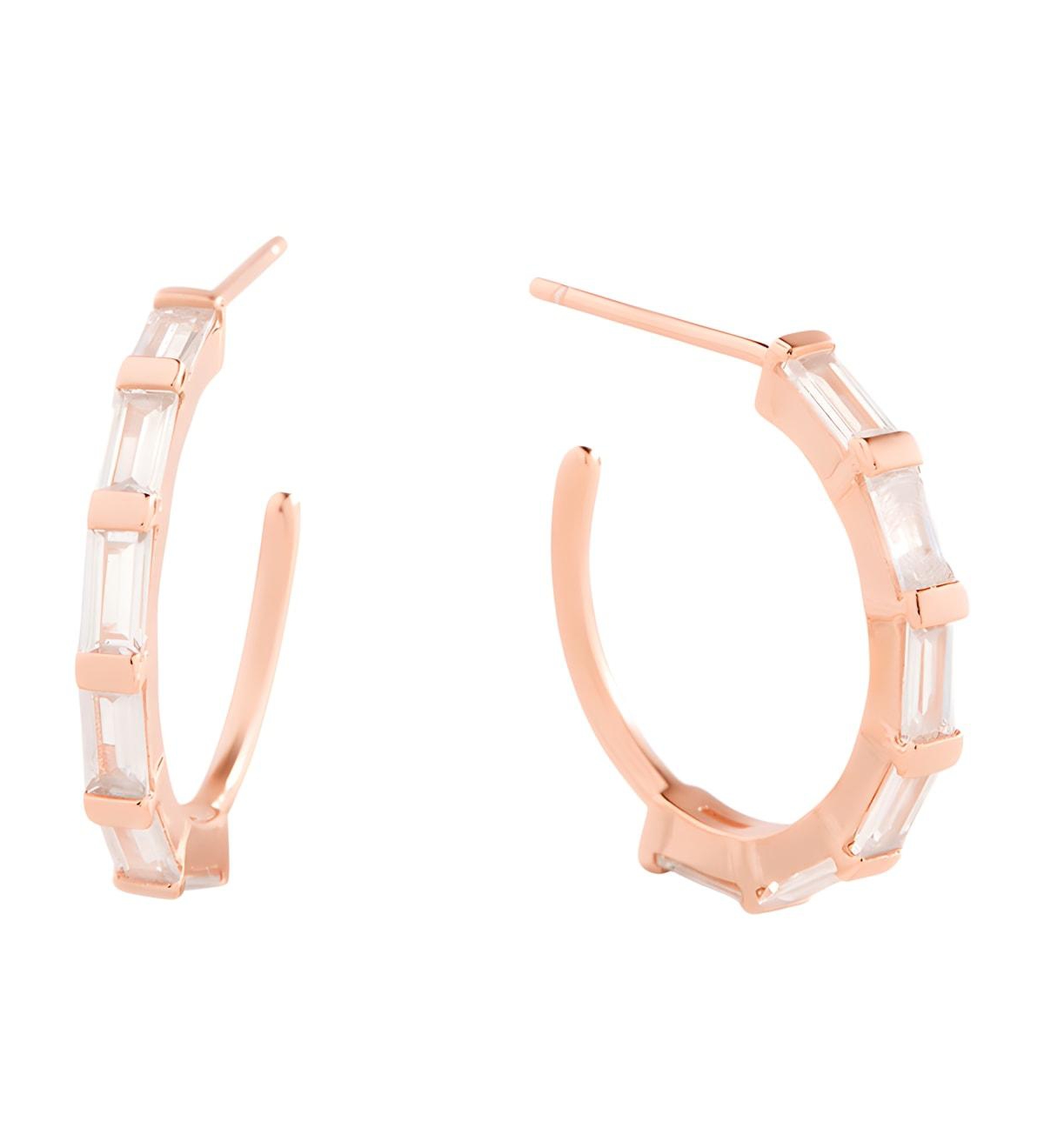 Mint & Lily Sterling Silver Cubic Zirconia Baguette Hoop Earrings - Rose gold tone