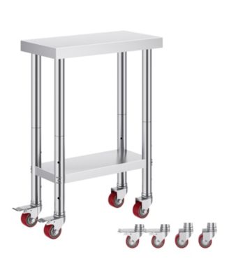 Stainless Steel Rolling Work Table 12x24x34in 700 lbs Capacity 4 Wheels 3 Adjustable Heights Tables