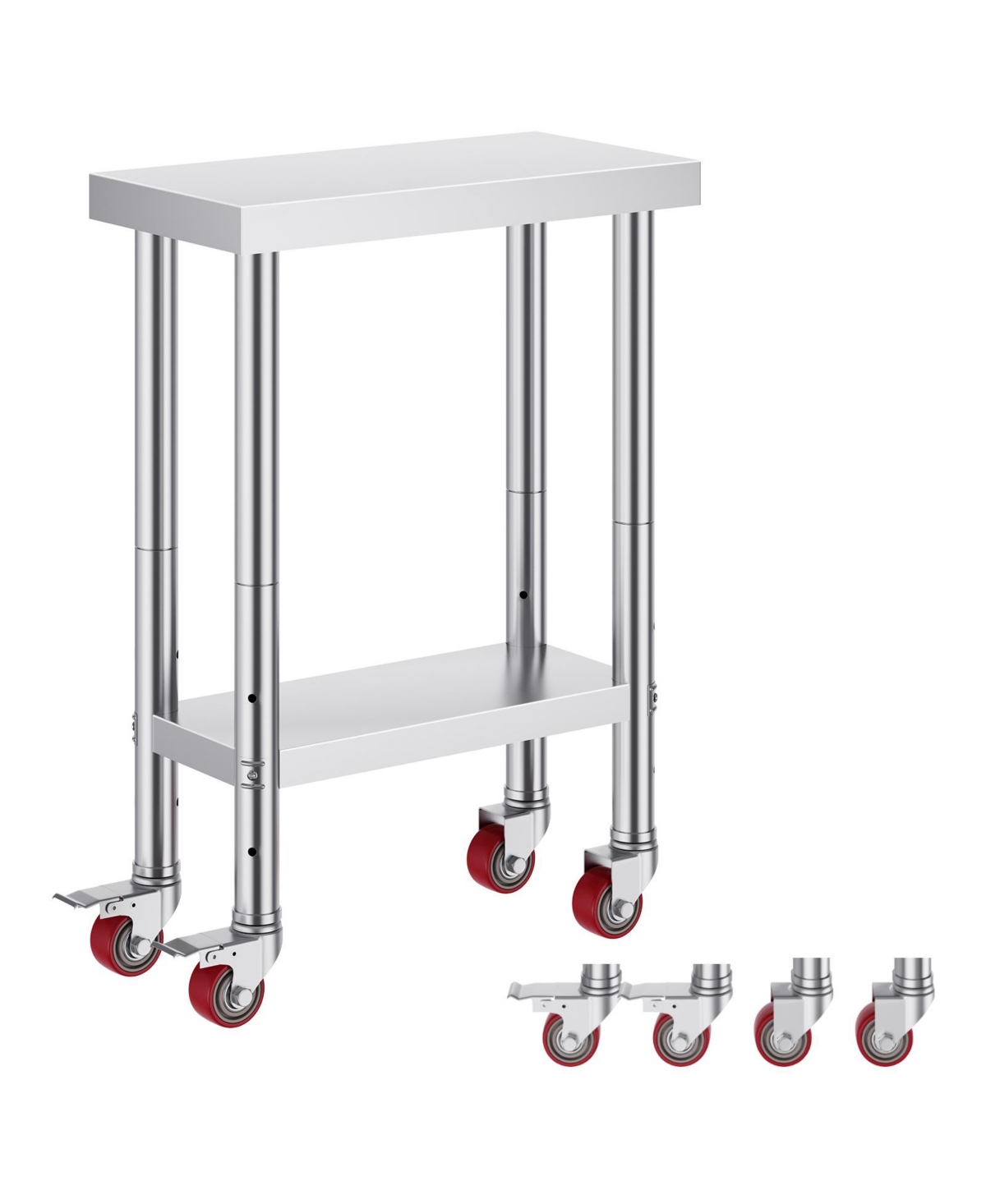 Sugift Stainless Steel Rolling Work Table 12x24x34in 700 lbs Capacity 4 Wheels 3 Adjustable Heights Tables - Silver